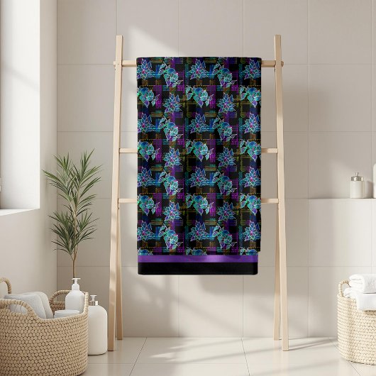 Zwart Kerstmis Poinsettia Ornament Pattern Badhanddoek