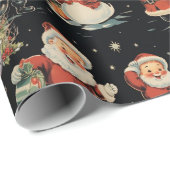 Zwart Kerstmis Santa Tree Sneeuwman Cadeaupapier (Rol Hoek)