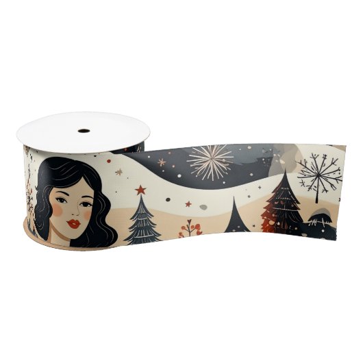 Zwart Kerstmis Satijnen Lint (Spoel)