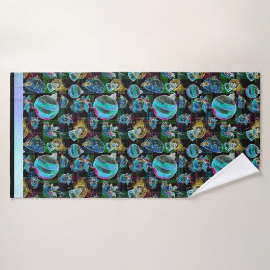 Zwart Kerstmis Wereldbol en Ornament Pattern Badhanddoek (Badhanddoek)