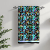 Zwart Kerstmis Wereldbol en Ornament Pattern Badhanddoek