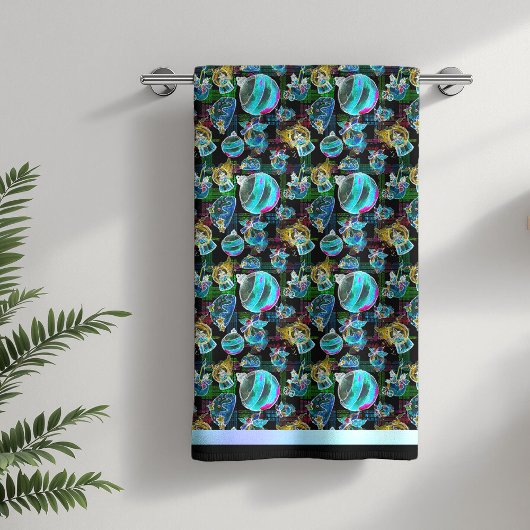 Zwart Kerstmis Wereldbol en Ornament Pattern Badhanddoek