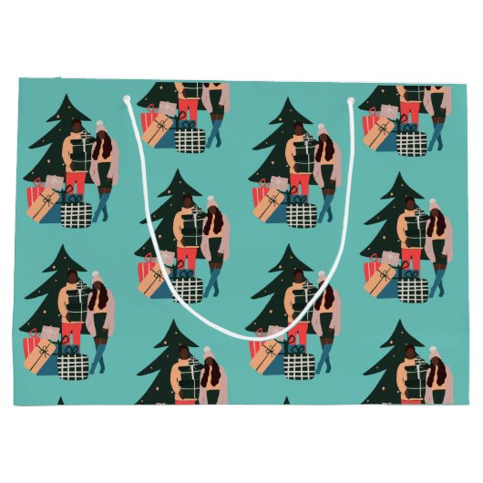 Zwart kerstpapier voor eerste kerstmis groot cadeauzakje (Achterkant)