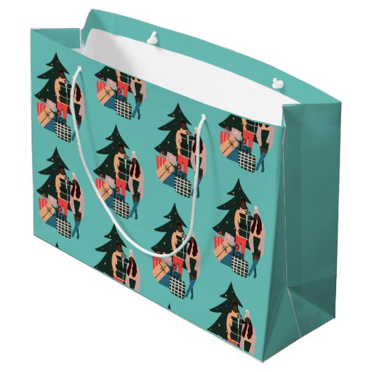 Zwart kerstpapier voor eerste kerstmis groot cadeauzakje (Achterkant Gekanteld)