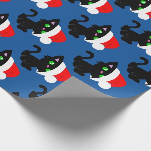 Zwart kerstpapier voor Kat-opvulling Cadeaupapier (Hoek)