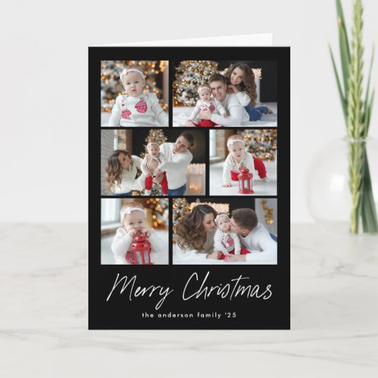 Zwart kerstscript 6 Foto Collage Feestdagen Kaart (Voorkant)