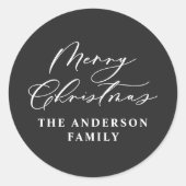 Zwart kerstscript moderne minimale elegant ronde sticker (Voorkant)