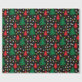 Zwart Kerstthema Cadeaupapier (Vlak)