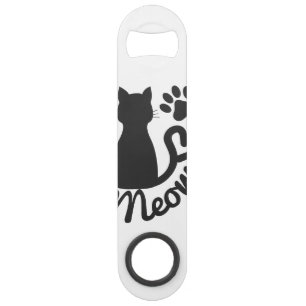 Zwart keudekat en "Meow"-paw afdrukken Speed Flessenopener