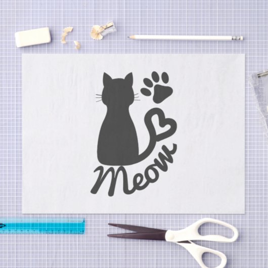 Zwart keudekat en "Meow"-paw afdrukken Tissuepapier (Craft)