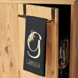 Zwart keukendoek met monogram Huis geschenk Theedoek