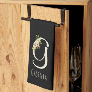 Zwart keukendoek met monogram Huis geschenk Theedoek