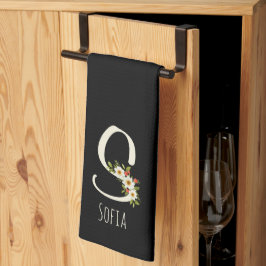 Zwart keukendoek met monogram Huis geschenk Theedoek