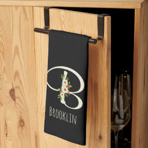 Zwart keukendoek met monogram Huis geschenk Theedoek