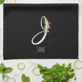 Zwart keukendoek met monogram Huis geschenk Theedoek (Gevouwen)