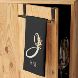 Zwart keukendoek met monogram Huis geschenk Theedoek