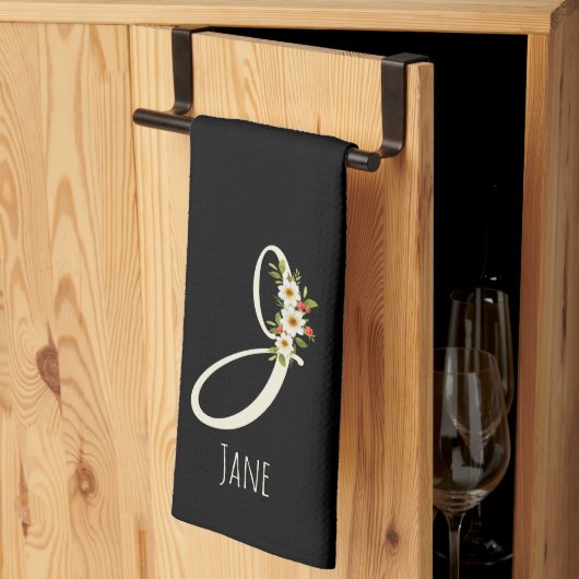 Zwart keukendoek met monogram Huis geschenk Theedoek (Derde Gevouwen)