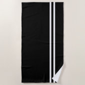Zwart keukenhanddoek met witte lijnen strandlaken (Voorkant)