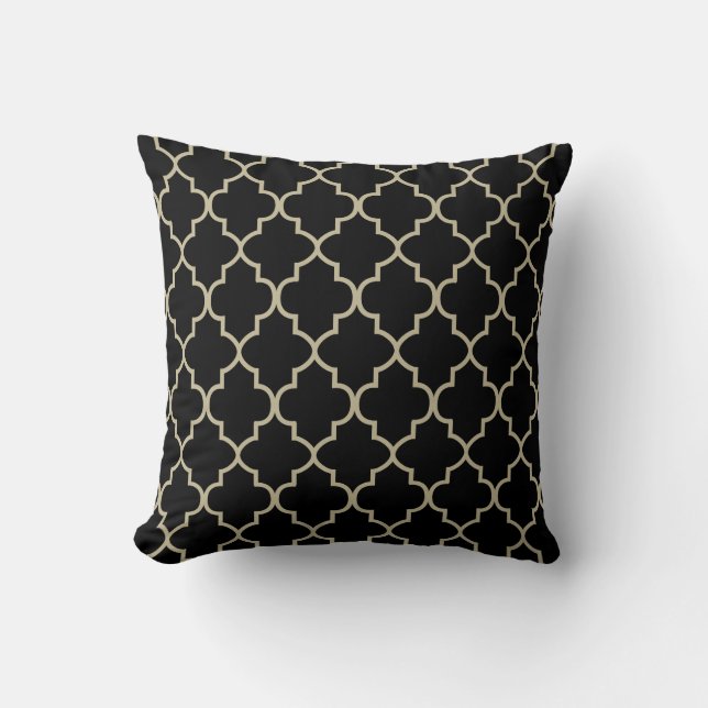 Zwart & Khaki Quatrefoil ontwerp Kussen (Voorkant)