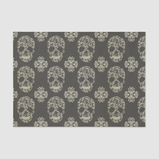 zwart, khaki, suikerschedel, halloween, patroon, d tissuepapier (Voorkant)