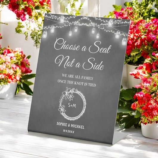 Zwart kies een stoel geen zijband reclamebord met voetstuk