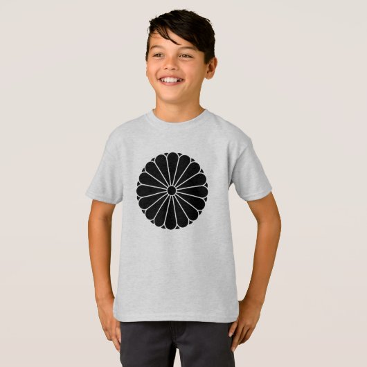 Zwart Kiku Chrysanthemum Mon Oriental T-shirt (Voorkant volledig)