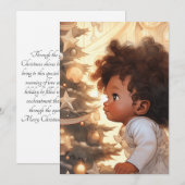 Zwart kind dat naar een kerstboom kijkt feestdagenkaart (Voorkant / Achterkant)