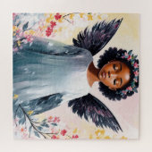 Zwart Kind Engel Bloemenkunst Legpuzzel (Horizontaal)