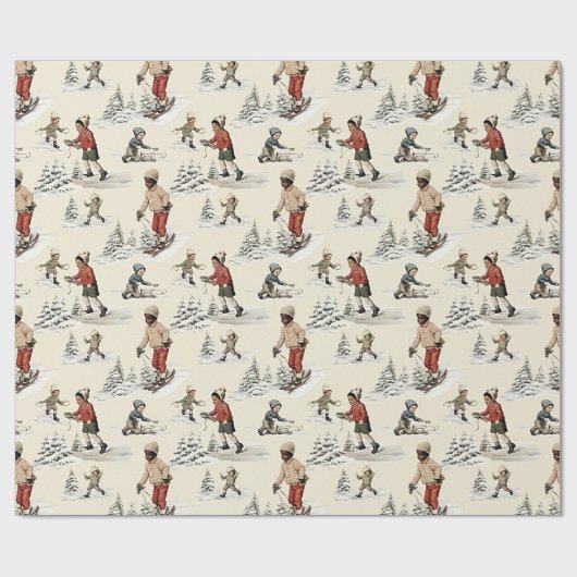 Zwart Kind Winter Fun Sneeuwschoen in de sneeuw Cadeaupapier (Vlak)