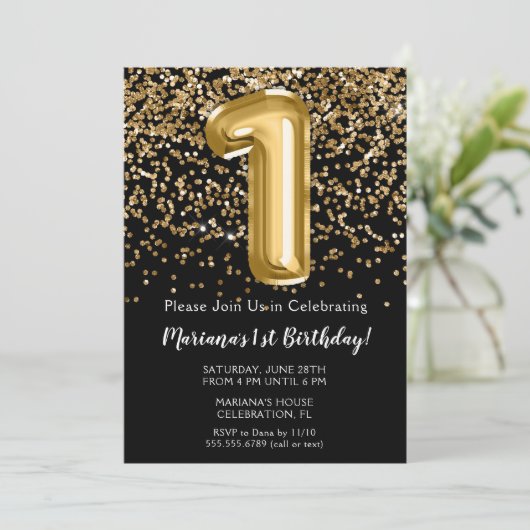 Zwart Kinder meisje 1e verjaardag Kaart (Staand voorkant)