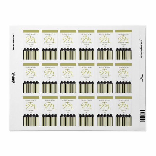 Zwart Kiri Monogram Adreslabel Etiket (Full Sheet)