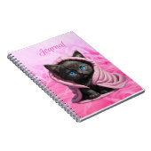 Zwart Kitten Blauw Ogen Roze Deken Notitieboek (Rechterzijde)