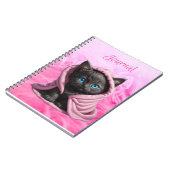 Zwart Kitten Blauw Ogen Roze Deken Notitieboek (Linkerzijde)