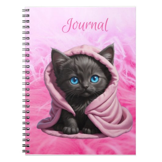 Zwart Kitten Blauw Ogen Roze Deken Notitieboek (Voorkant)