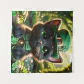 Zwart Kitten in Groen St. Patrick's Day Kleding Wandkleed (Voorkant (horizontaal))