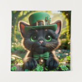 Zwart Kitten in Groen St. Patrick's Day Kleding Wandkleed (Voorkant)