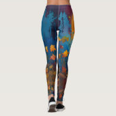 Zwart Kitten Pompoen Volle Maan Herfst Bladeren Leggings (Achterkant)