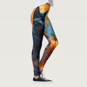 Zwart Kitten Pompoen Volle Maan Herfst Bladeren Leggings (Rechts)