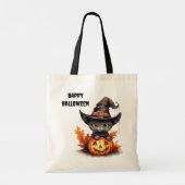 Zwart Kitten Witch Pet Kinder Halloween Treat Tote Bag (Achterkant)