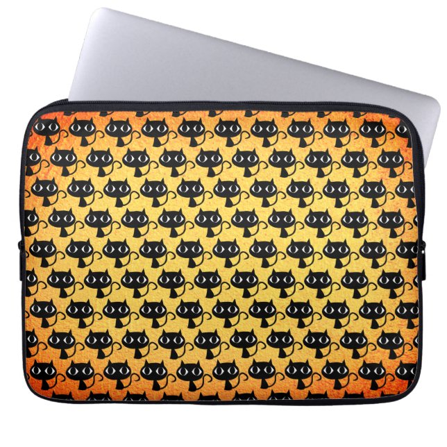 Zwart kittens patroon laptop sleeve (Voorkant)