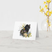 Zwart Kitty Kat met Bloemen BLANK Kaart (Gele Bloem)