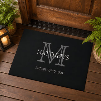 Zwart Klassiek aangepast monogram & naam Deurmat