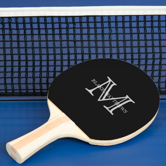 Zwart Klassiek aangepast monogram & naam Tafeltennisbatje (Insitu)