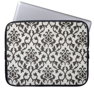 Zwart klassiek damast behang patroon laptop sleeve