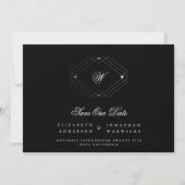 zwart klassiek  deco goudmonogram geometrisch save the date (Voorkant)