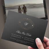 zwart klassiek  deco goudmonogram geometrisch save the date