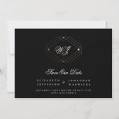 zwart klassiek deco goudmonogram qr code save the date (Voorkant)