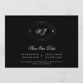 zwart klassiek deco goudmonogram qr code save the date (Voorkant)
