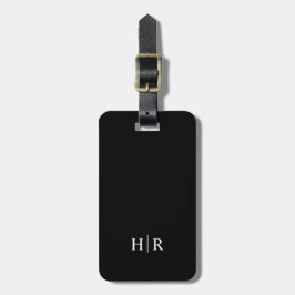 Zwart Klassiek Elegant Minimaal Modern Monogram Bagagelabel