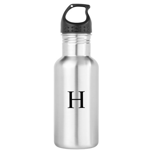 Zwart Klassiek Elegant Monogram Waterfles (Voorkant)